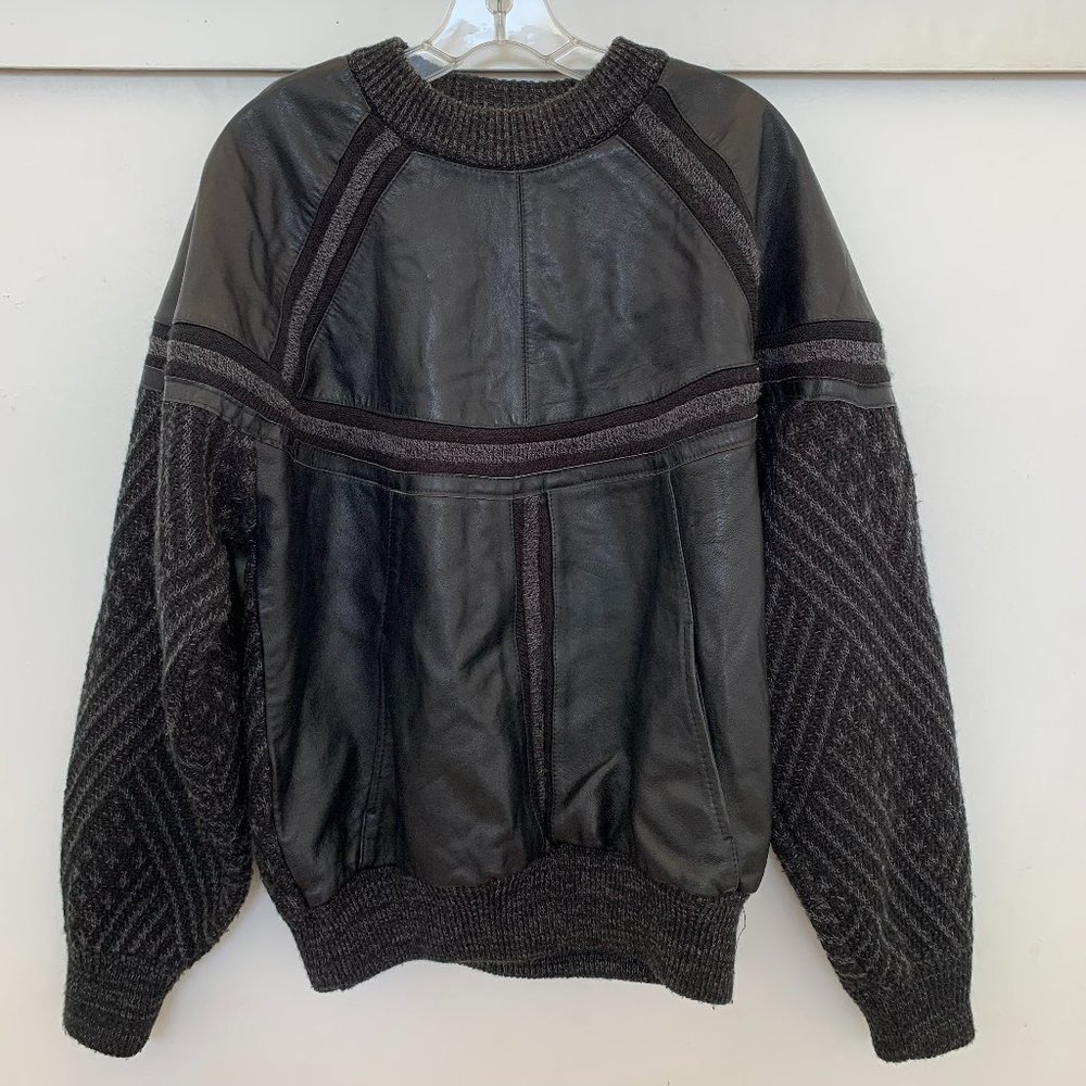 Unique Vintage Saxony Vintage 80s Black Leather Sweater